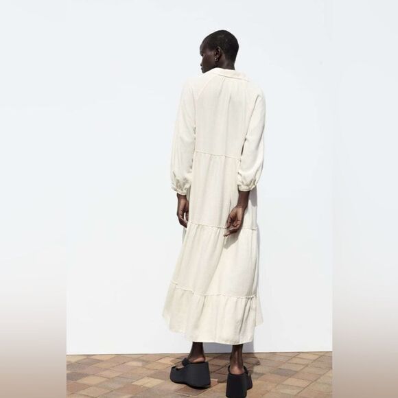 ZARA BOHO LINEN BLEND TIERED MIDI DRESS - Picture 12 of 15